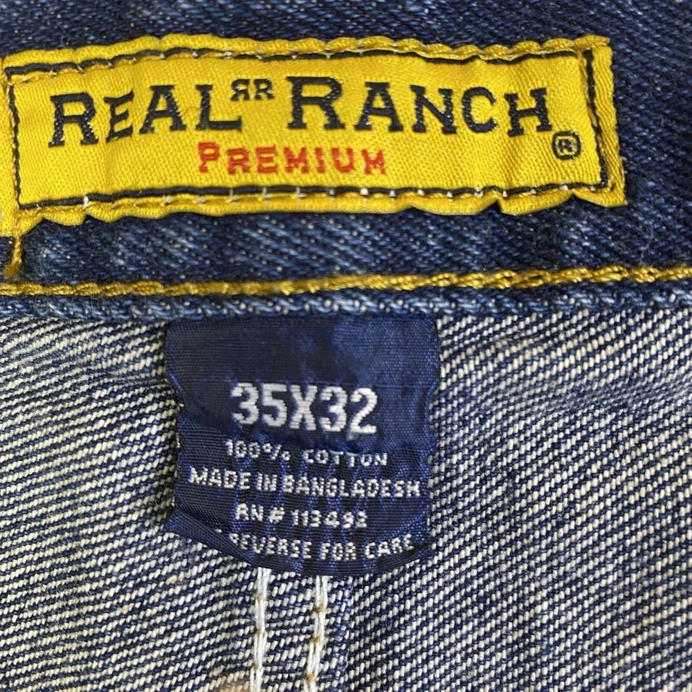 Real Ranch Jeans Men 35x32 Blue Denim  100% Cotton Straight Med Wash Workwear